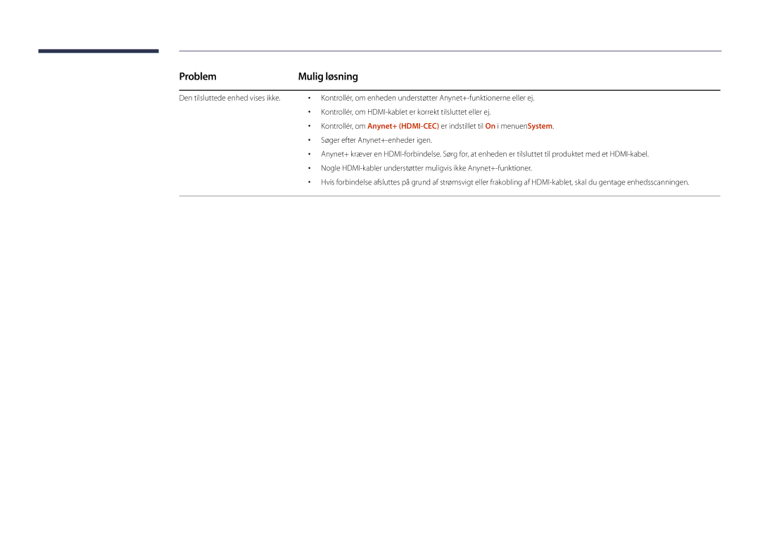 Samsung LH22DBDPSGC/EN manual Problem, Mulig løsning 