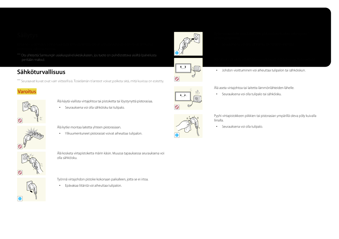 Samsung LH22DBDPSGC/EN manual Säilytys, Sähköturvallisuus 