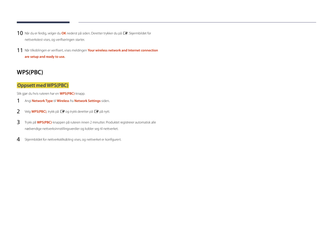 Samsung LH22DBDPSGC/EN manual Oppsett med Wpspbc, Slik gjør du hvis ruteren har en WPSPBC-knapp 