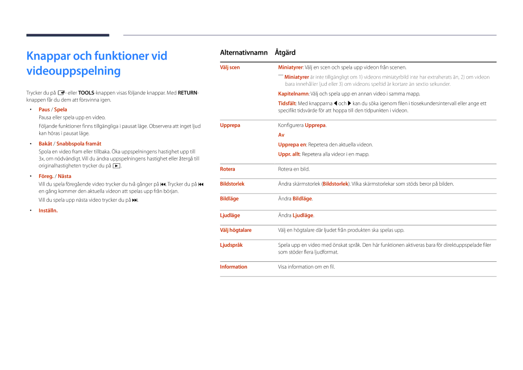 Samsung LH22DBDPSGC/EN manual Bakåt / Snabbspola framåt, Välj scen, Bildstorlek, Ljudspråk 