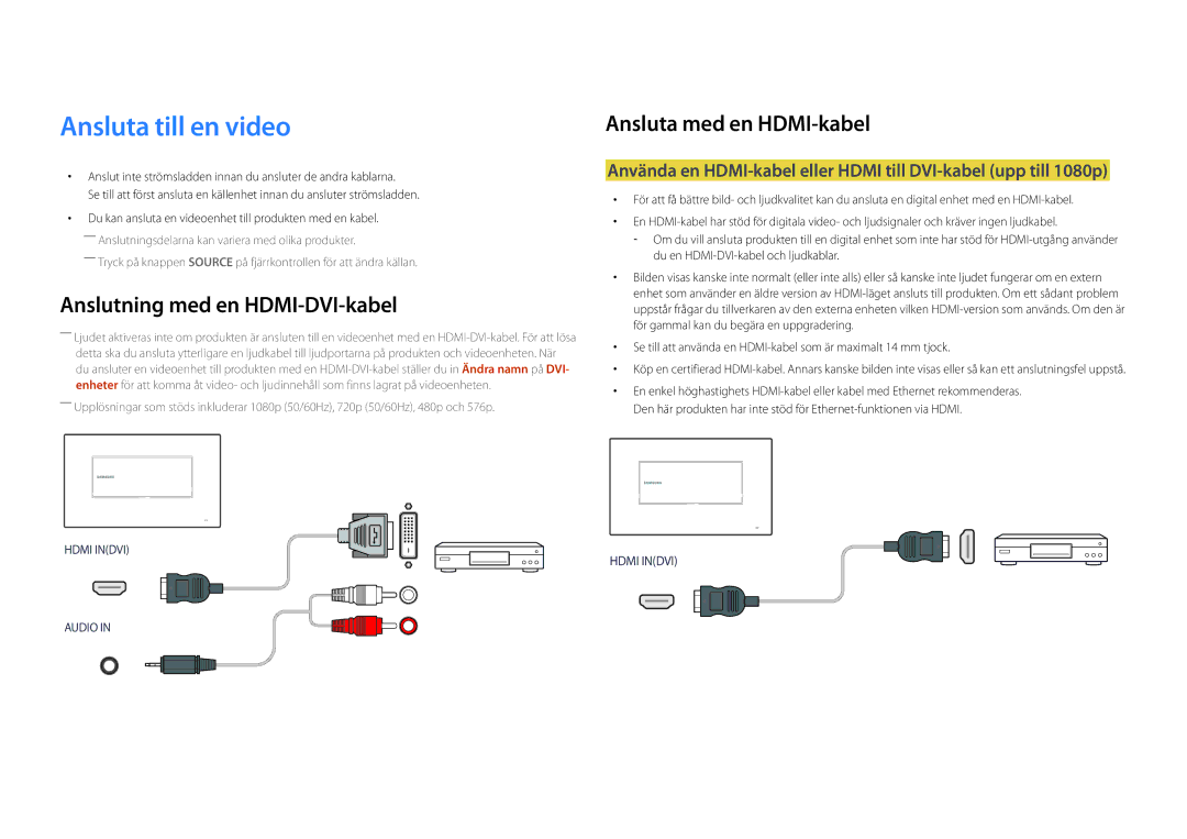 Samsung LH22DBDPSGC/EN manual Ansluta till en video, Ansluta med en HDMI-kabel 