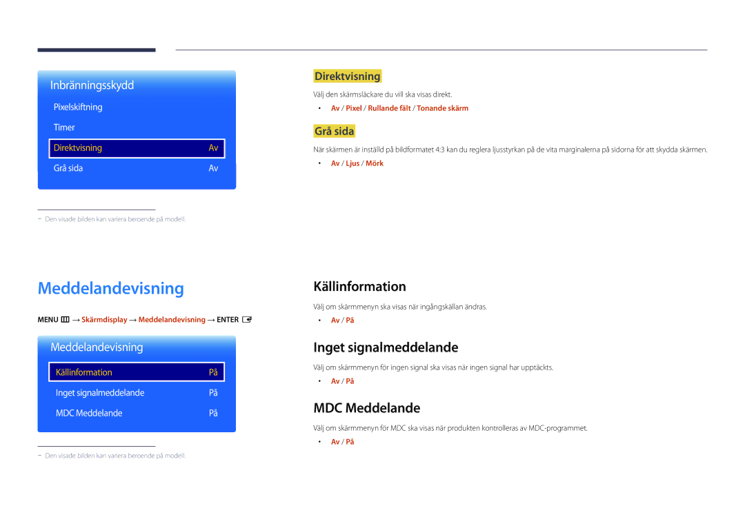 Samsung LH22DBDPSGC/EN manual Meddelandevisning, Källinformation, Inget signalmeddelande, MDC Meddelande 