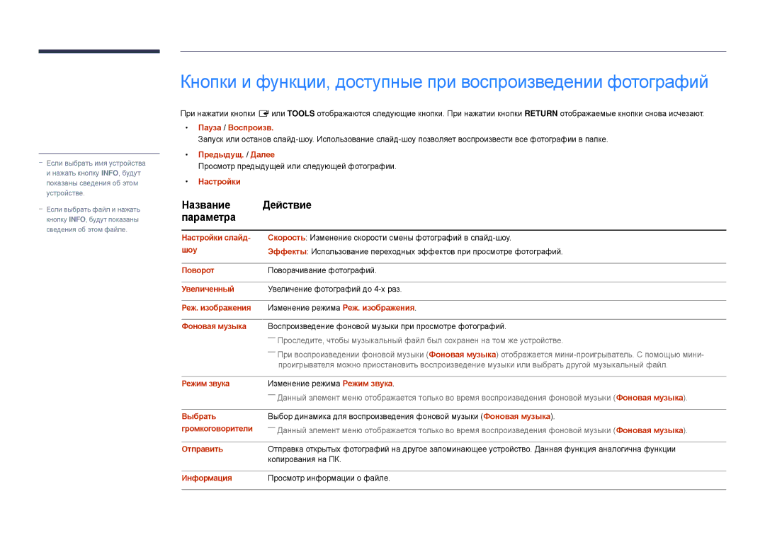 Samsung LH22DBDPSGC/EN manual Кнопки и функции, доступные при воспроизведении фотографий 