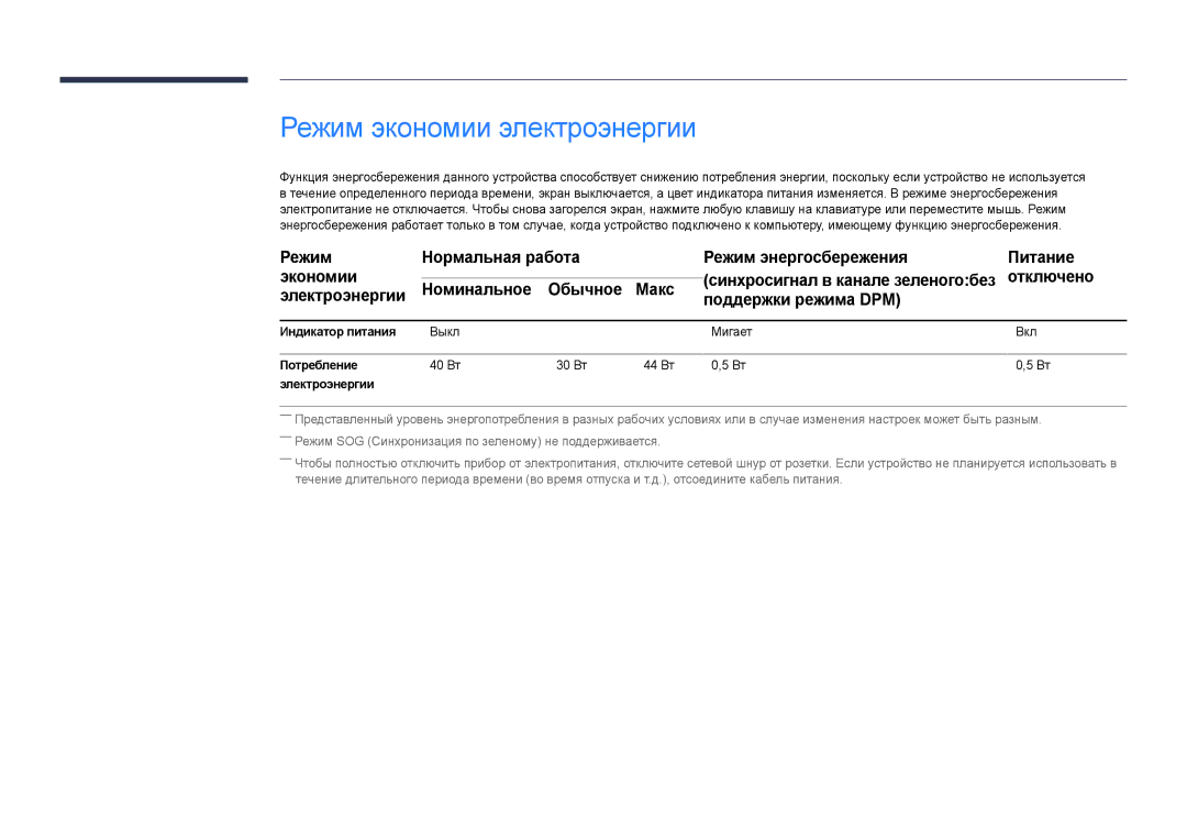 Samsung LH22DBDPSGC/EN Режим экономии электроэнергии, Отключено, Номинальное Обычное, Электроэнергии Поддержки режима DPM 