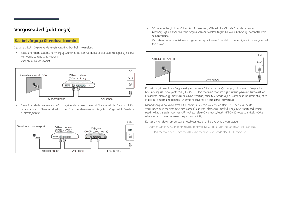 Samsung LH22DBDPSGC/EN manual Võrguseaded juhtmega, Kaabelvõrguga ühenduse loomine 