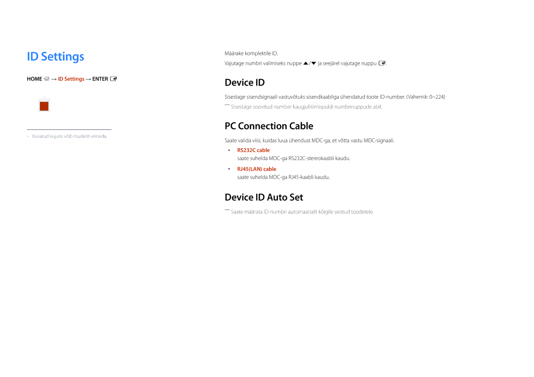 Samsung LH22DBDPSGC/EN manual ID Settings, PC Connection Cable, Device ID Auto Set 