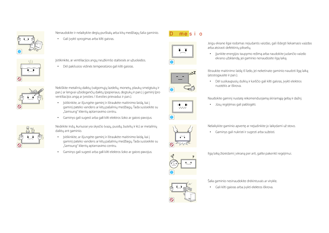 Samsung LH22DBDPSGC/EN manual Ventiliacijos angą ar įvesties / išvesties prievadus ir pan 