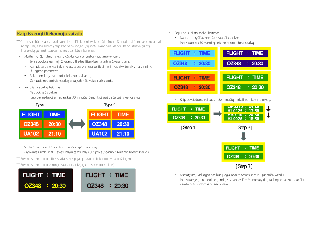 Samsung LH22DBDPSGC/EN manual Kaip išvengti liekamojo vaizdo, Reguliarus teksto spalvų keitimas 