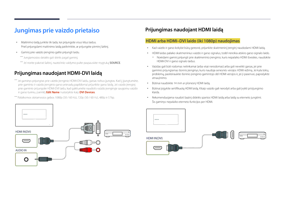 Samsung LH22DBDPSGC/EN manual Jungimas prie vaizdo prietaiso, Prijungimas naudojant Hdmi laidą 