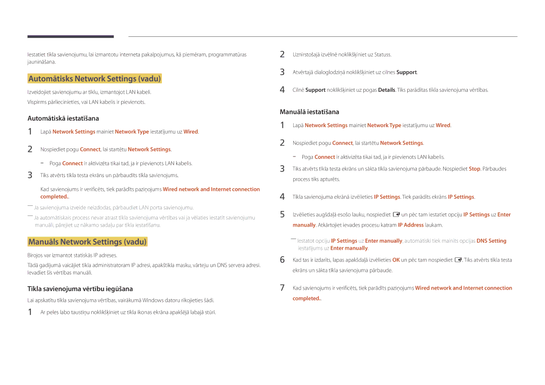 Samsung LH22DBDPSGC/EN manual Automātisks Network Settings vadu, Manuāls Network Settings vadu, Completed 