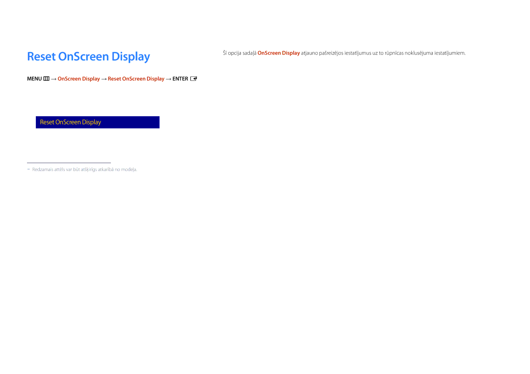 Samsung LH22DBDPSGC/EN manual Menu m → OnScreen Display → Reset OnScreen Display → Enter E 