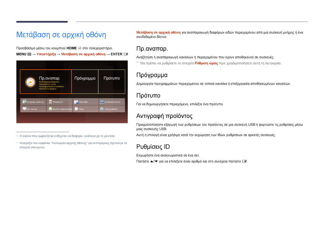 Samsung LH22DBDPSGC/EN manual Μετάβαση σε αρχική οθόνη 