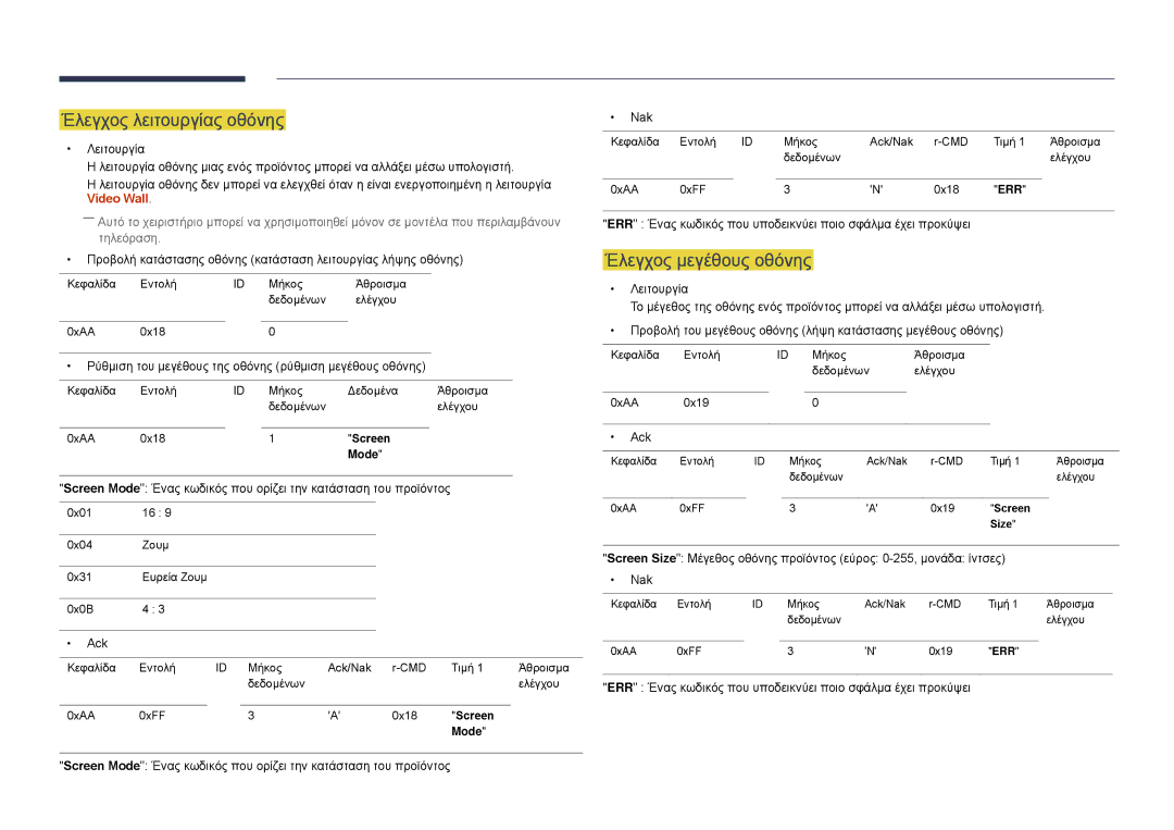 Samsung LH22DBDPSGC/EN manual Έλεγχος λειτουργίας οθόνης, Έλεγχος μεγέθους οθόνης, Video Wall 