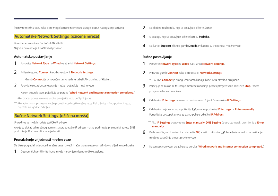 Samsung LH22DBDPSGC/EN manual Automatske Network Settings ožičena mreža, Ručne Network Settings ožičena mreža, Manually 