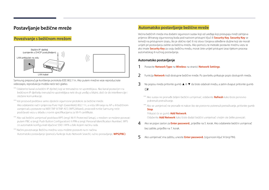 Samsung LH22DBDPSGC/EN manual Automatsko postavljanje bežične mreže, Stop, Bez zaštite, prijeđite na 7. korak 