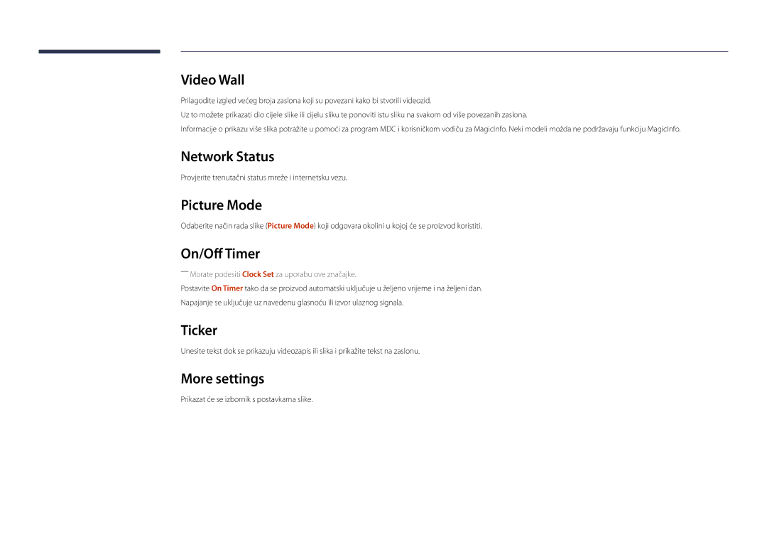 Samsung LH22DBDPSGC/EN manual Network Status, Picture Mode, On/Off Timer, Ticker, More settings 