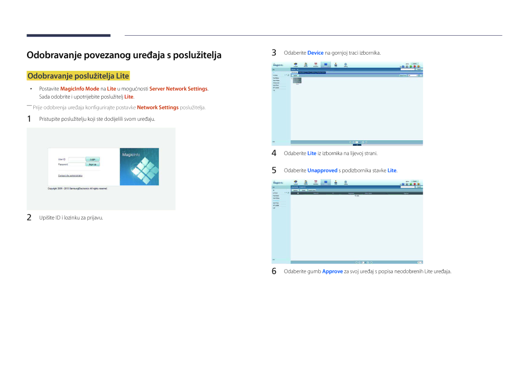 Samsung LH22DBDPSGC/EN manual Odobravanje povezanog uređaja s poslužitelja, Odobravanje poslužitelja Lite 