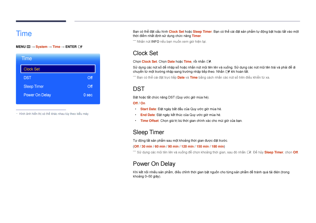 Samsung LH22DBDPSGC/XY manual Clock Set, Sleep Timer, Power On Delay 