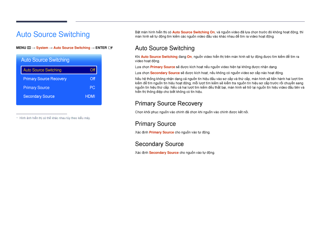 Samsung LH22DBDPSGC/XY manual Auto Source Switching, Primary Source Recovery, Secondary Source 