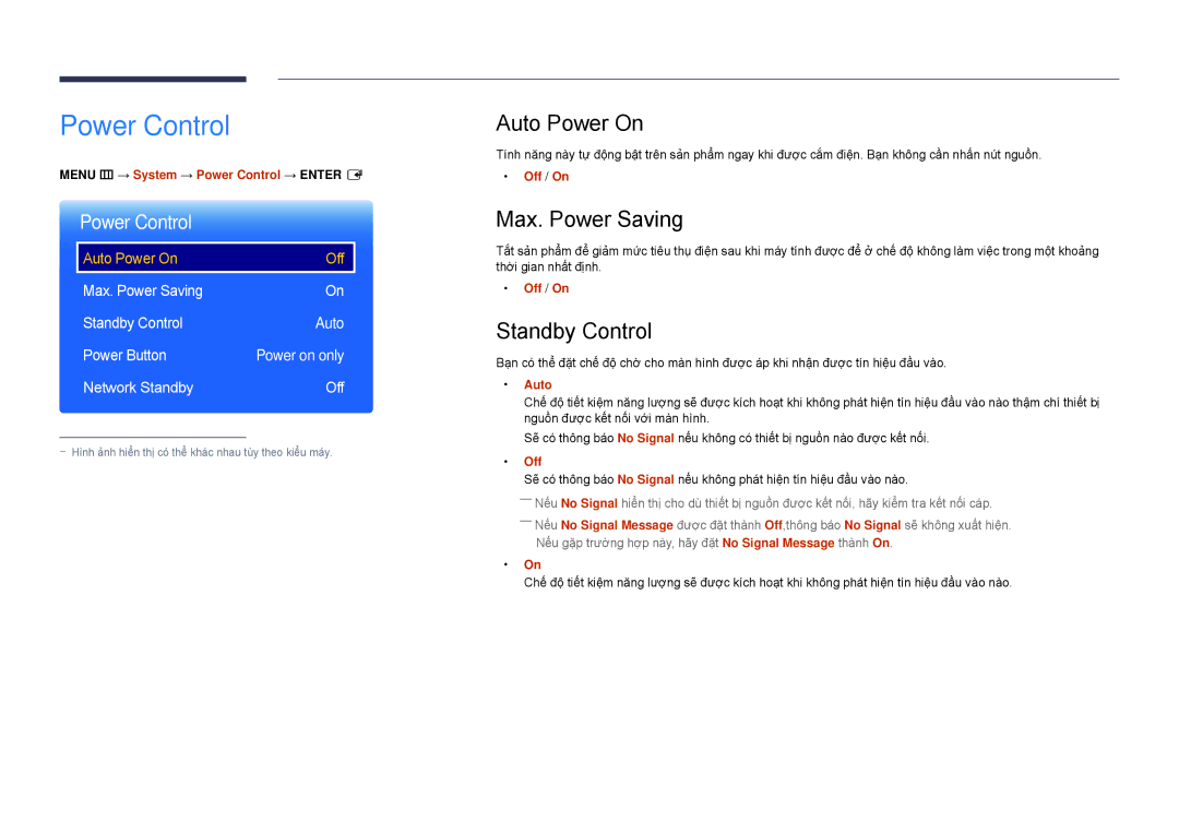 Samsung LH22DBDPSGC/XY manual Power Control, Auto Power On, Max. Power Saving, Standby Control 