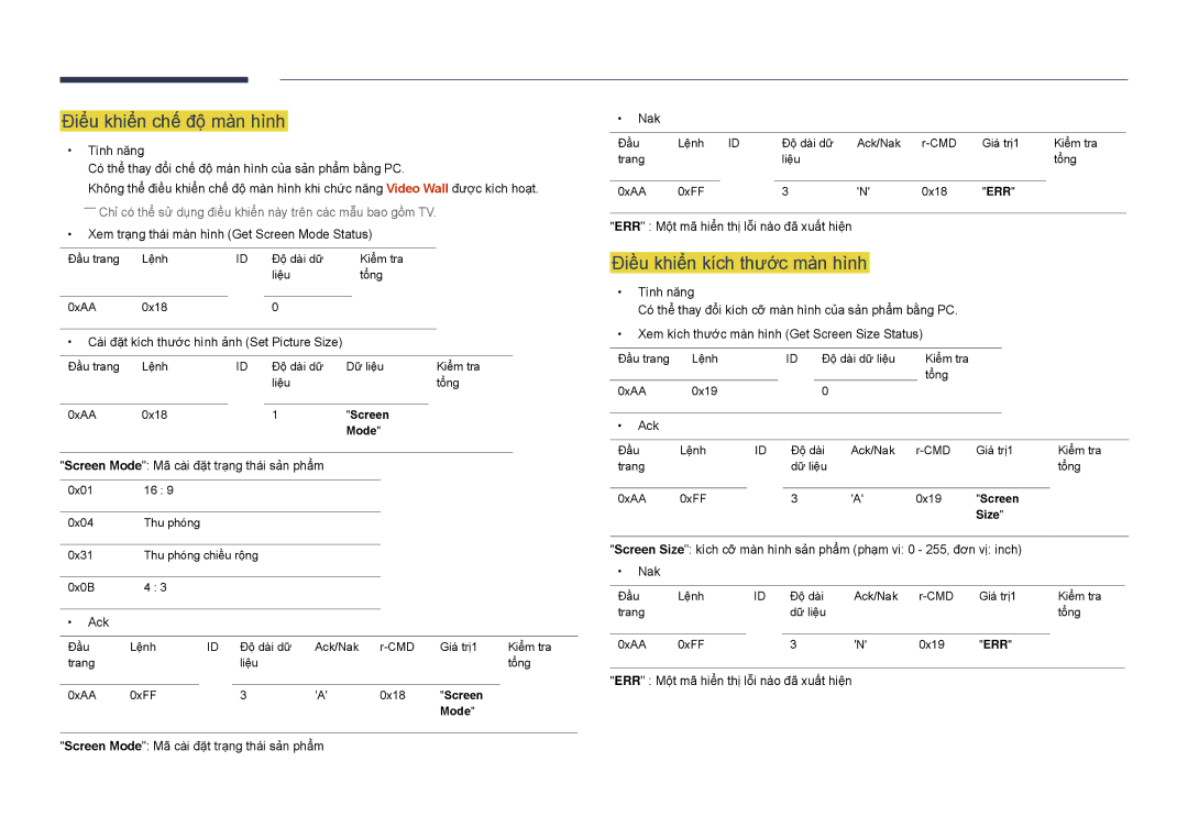 Samsung LH22DBDPSGC/XY manual Điể̉u khiể̉n chế độ màn hình, Điề̀u khiể̉n kích thươc man hinh 