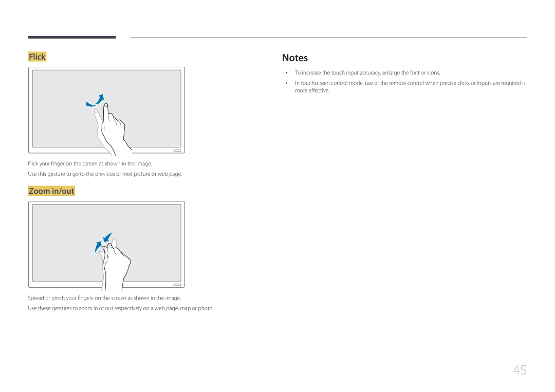 Samsung LH22DBDPTGC/CH, LH22DBDPTGC/EN manual Flick, Zoom in/out 