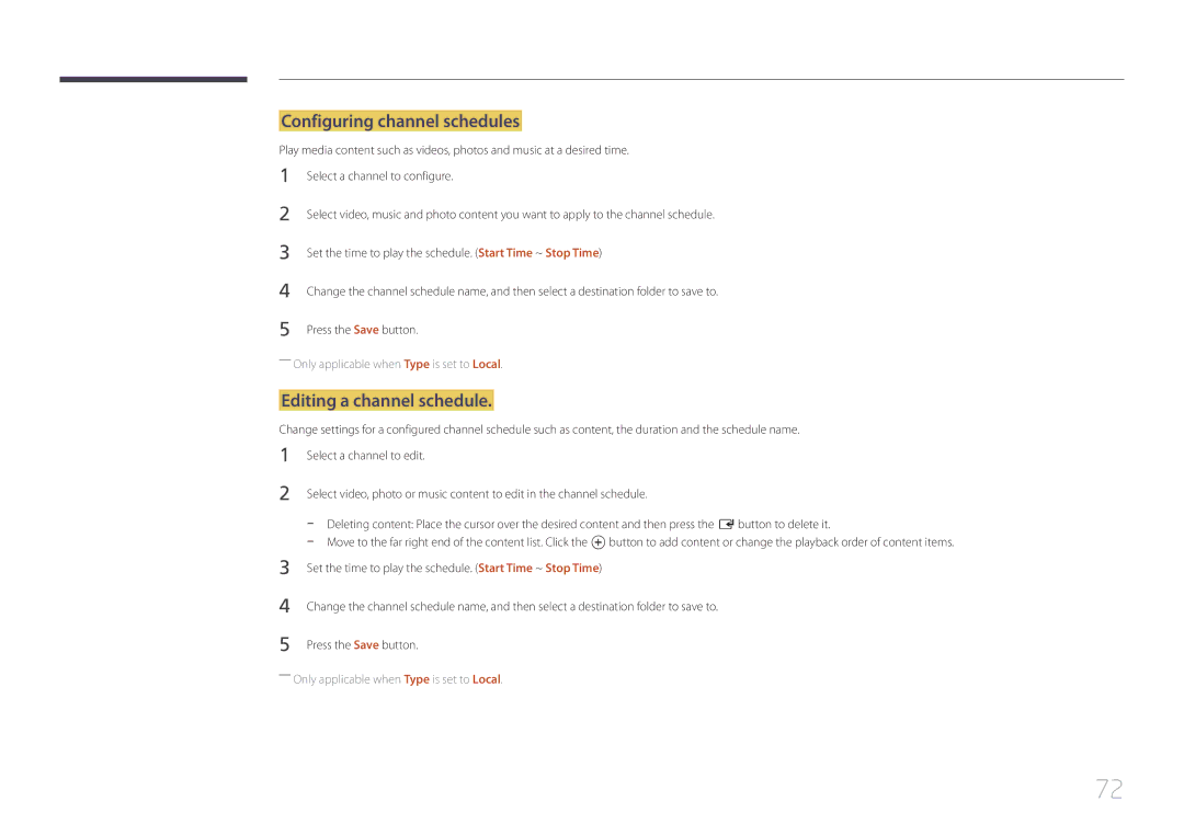 Samsung LH22DBDPTGC/EN, LH22DBDPTGC/CH manual Configuring channel schedules, Editing a channel schedule 