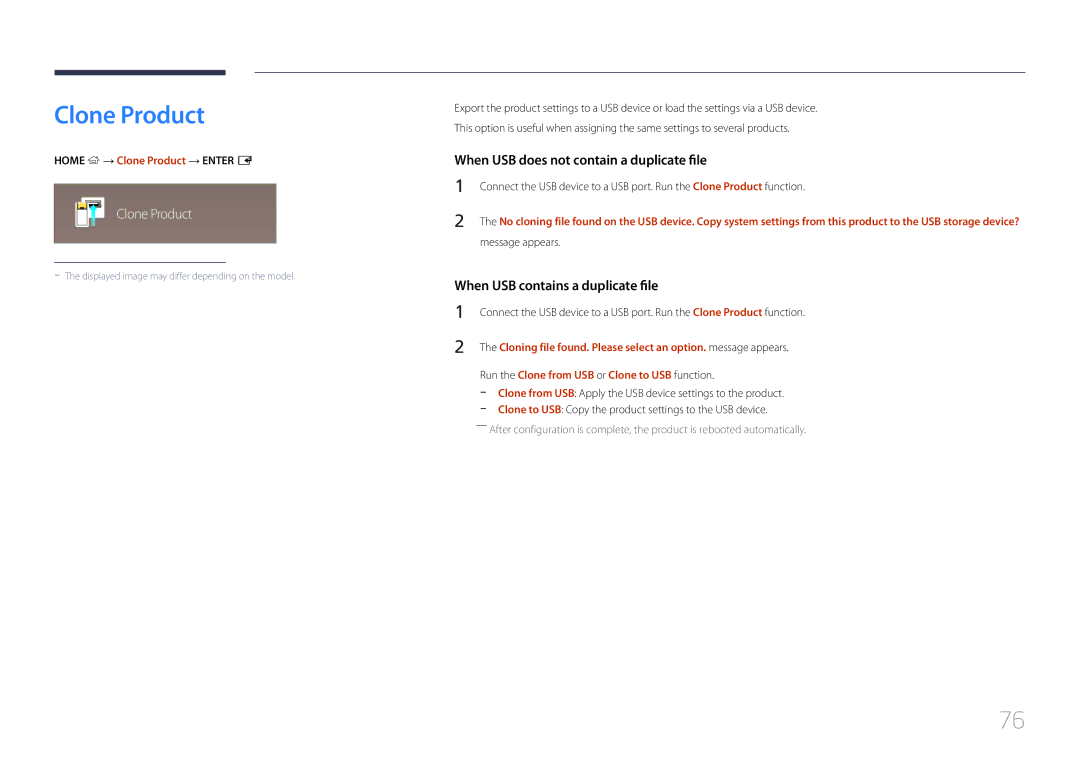 Samsung LH22DBDPTGC/EN, LH22DBDPTGC/CH manual Home → Clone Product → Enter E, Message appears 