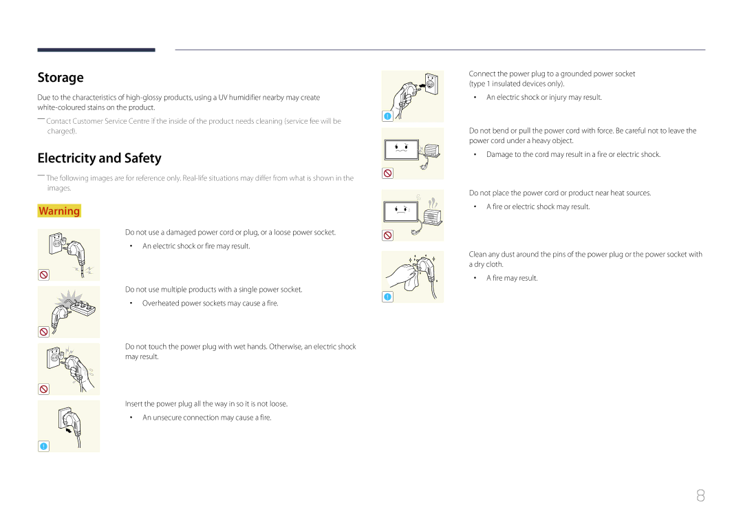 Samsung LH22DBDPTGC/EN, LH22DBDPTGC/CH manual Storage, Electricity and Safety 