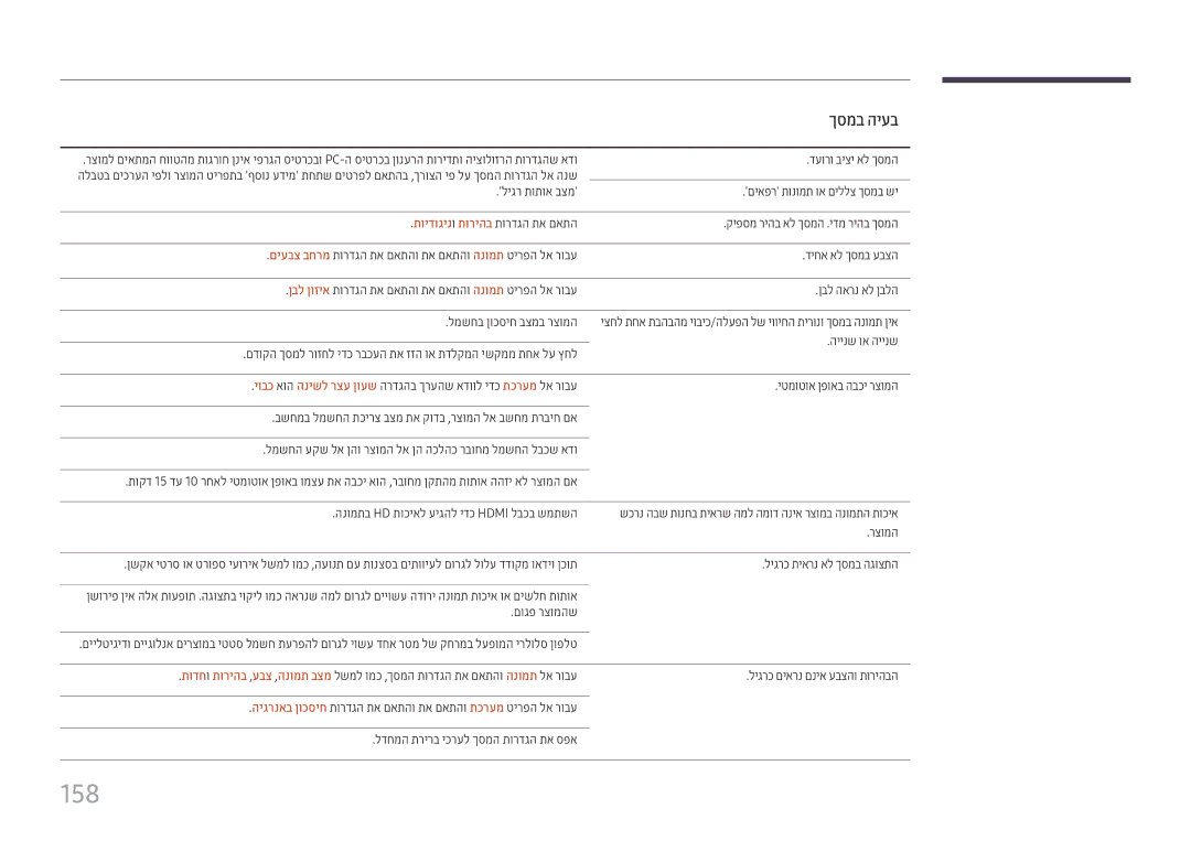 Samsung LH22DBDPTGC/EN, LH22DBDPTGC/CH manual 158, דעורו ביצי אל ךסמה, היינש וא היינש 