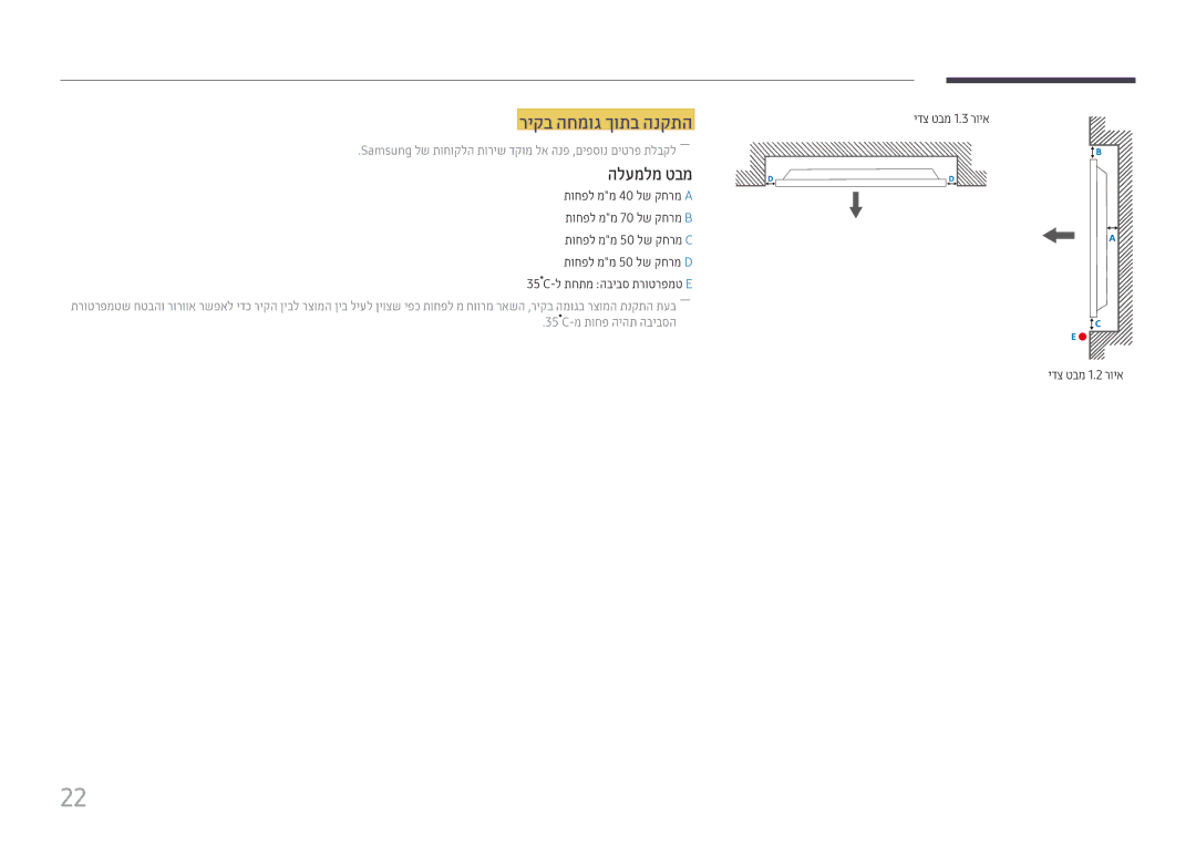 Samsung LH22DBDPTGC/EN, LH22DBDPTGC/CH manual ריקב החמוג ךותב הנקתה, הלעמלמ טבמ, ידצ טבמ 1.2 רויא 