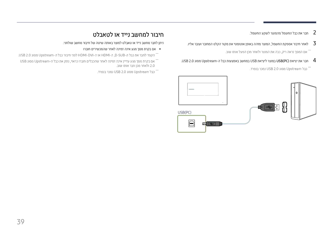 Samsung LH22DBDPTGC/CH, LH22DBDPTGC/EN manual טלבאטל וא דיינ בשחמל רוביח, למשחה עקשל רצומהמ למשחה לבכ תא רבח 