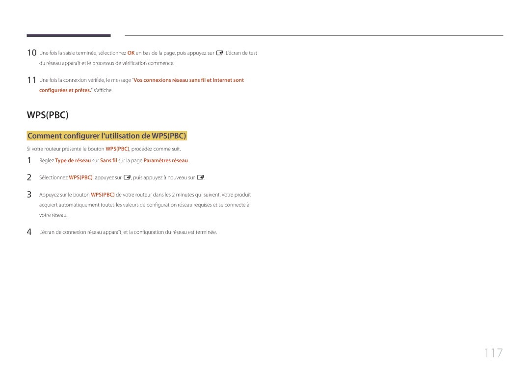 Samsung LH22DBDPTGC/EN manual 117, Comment configurer lutilisation de Wpspbc 