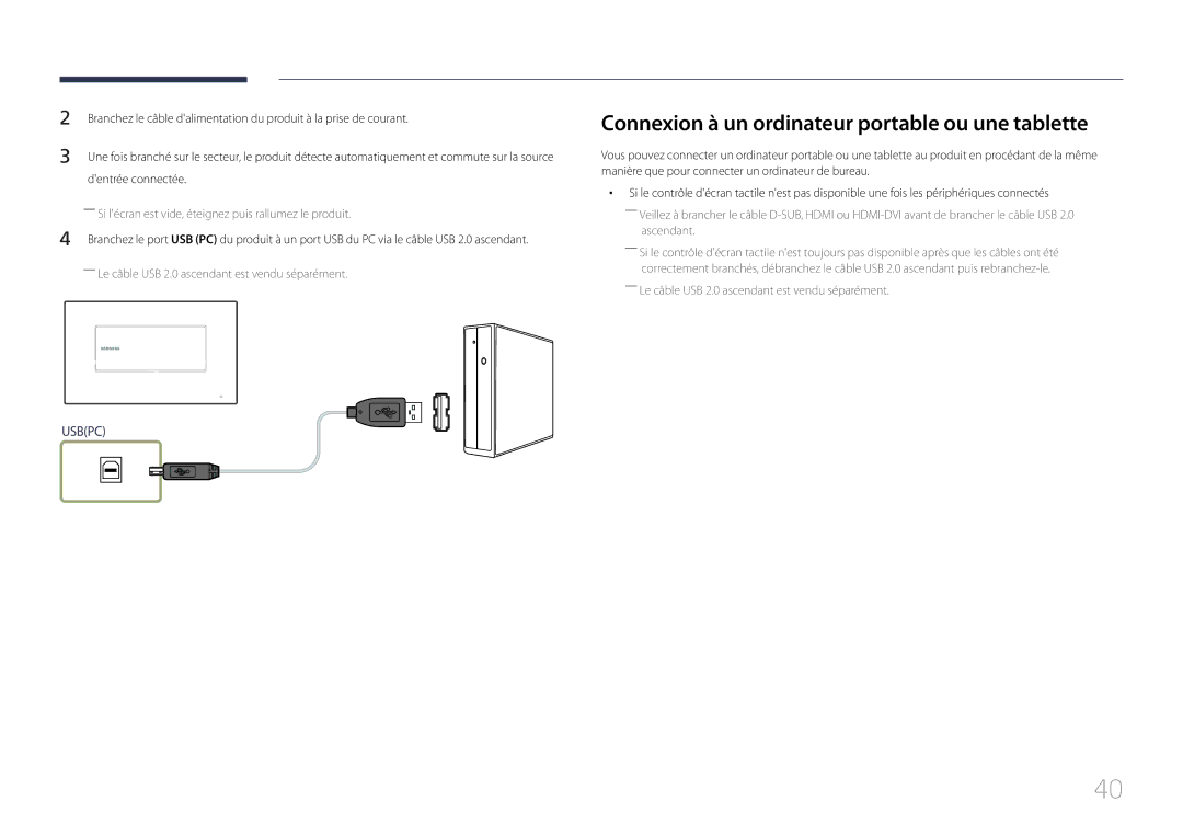 Samsung LH22DBDPTGC/EN manual Connexion à un ordinateur portable ou une tablette 