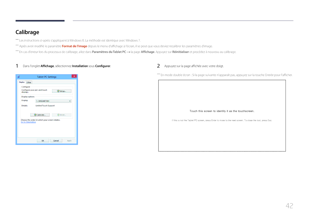 Samsung LH22DBDPTGC/EN manual Calibrage, Touch this screen to identity it as the touchscreen 