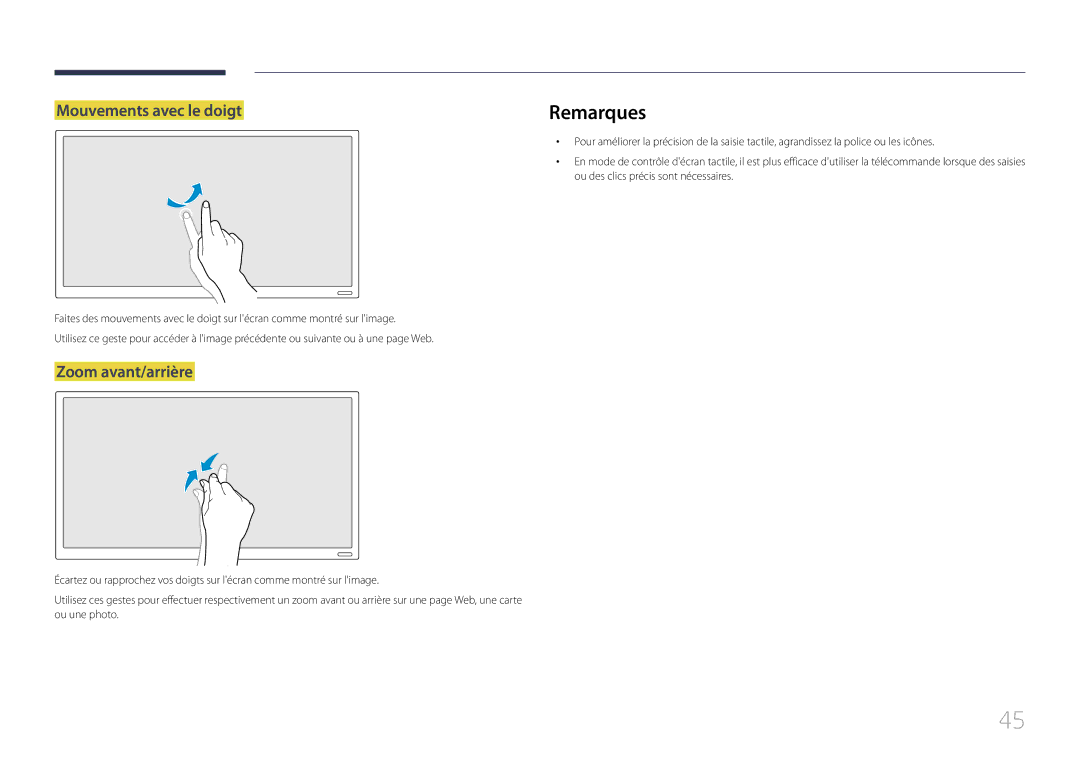 Samsung LH22DBDPTGC/EN manual Remarques, Zoom avant/arrière, Ou des clics précis sont nécessaires 