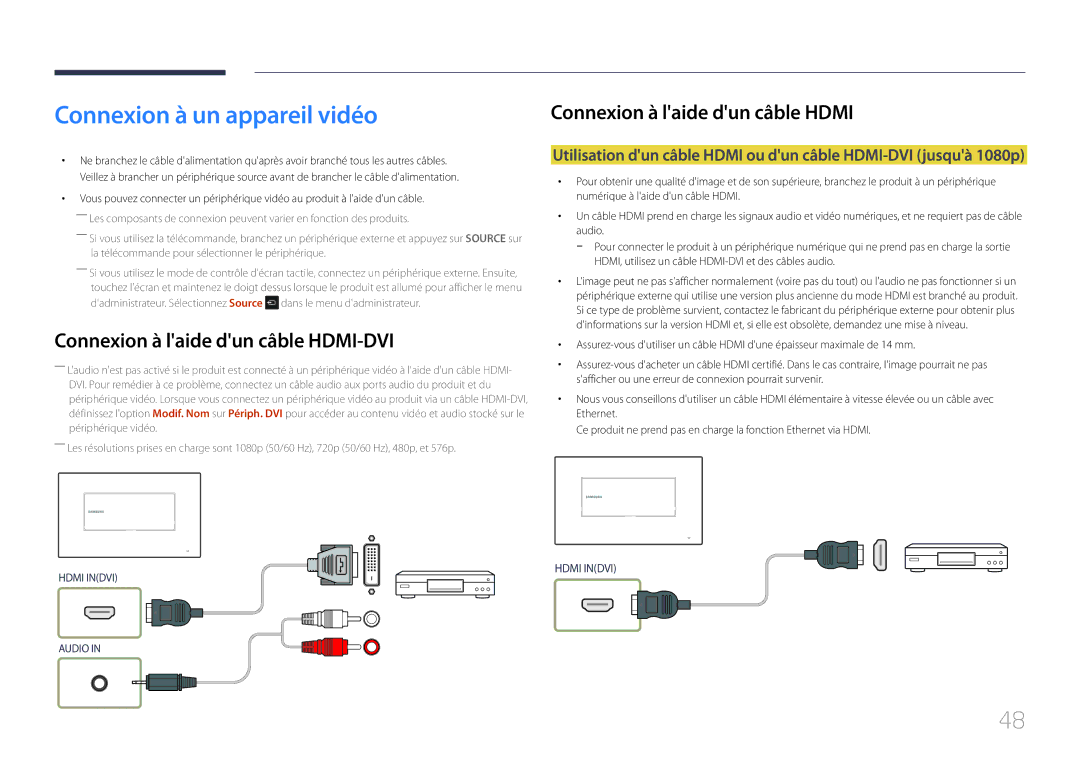 Samsung LH22DBDPTGC/EN manual Connexion à un appareil vidéo, Connexion à laide dun câble Hdmi 