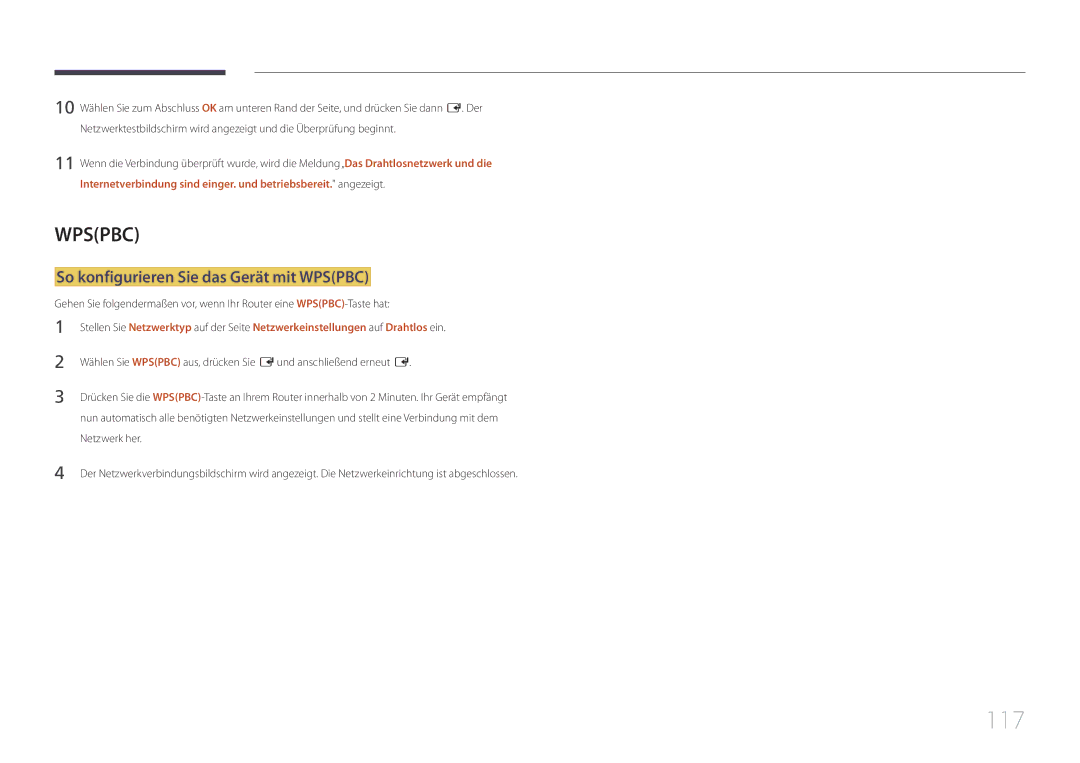 Samsung LH22DBDPTGC/EN manual 117, So konfigurieren Sie das Gerät mit Wpspbc 