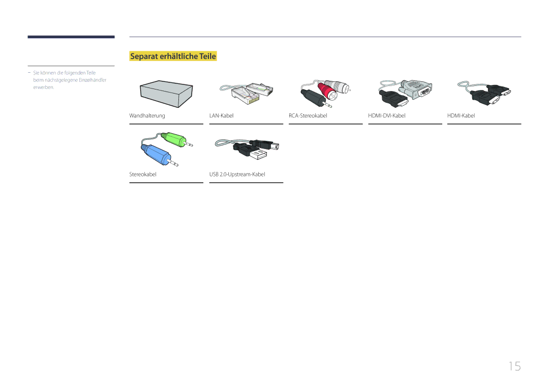 Samsung LH22DBDPTGC/EN manual Separat erhältliche Teile 