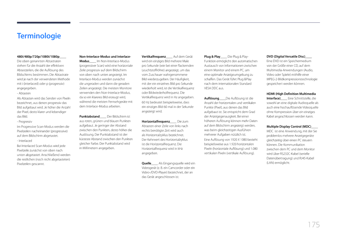 Samsung LH22DBDPTGC/EN manual Terminologie, 175 