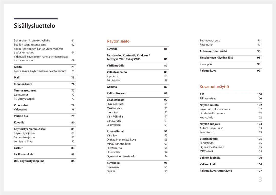 Samsung LH22DBDPTGC/EN manual Näytön säätö 