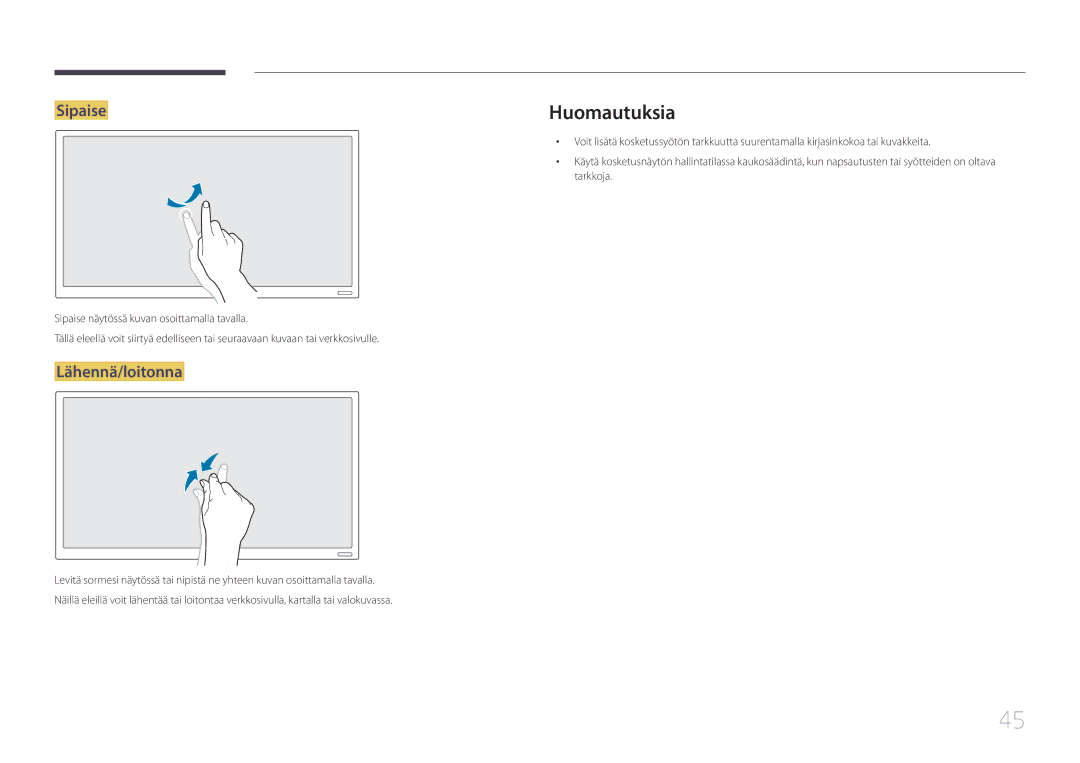 Samsung LH22DBDPTGC/EN manual Huomautuksia, Sipaise, Lähennä/loitonna 