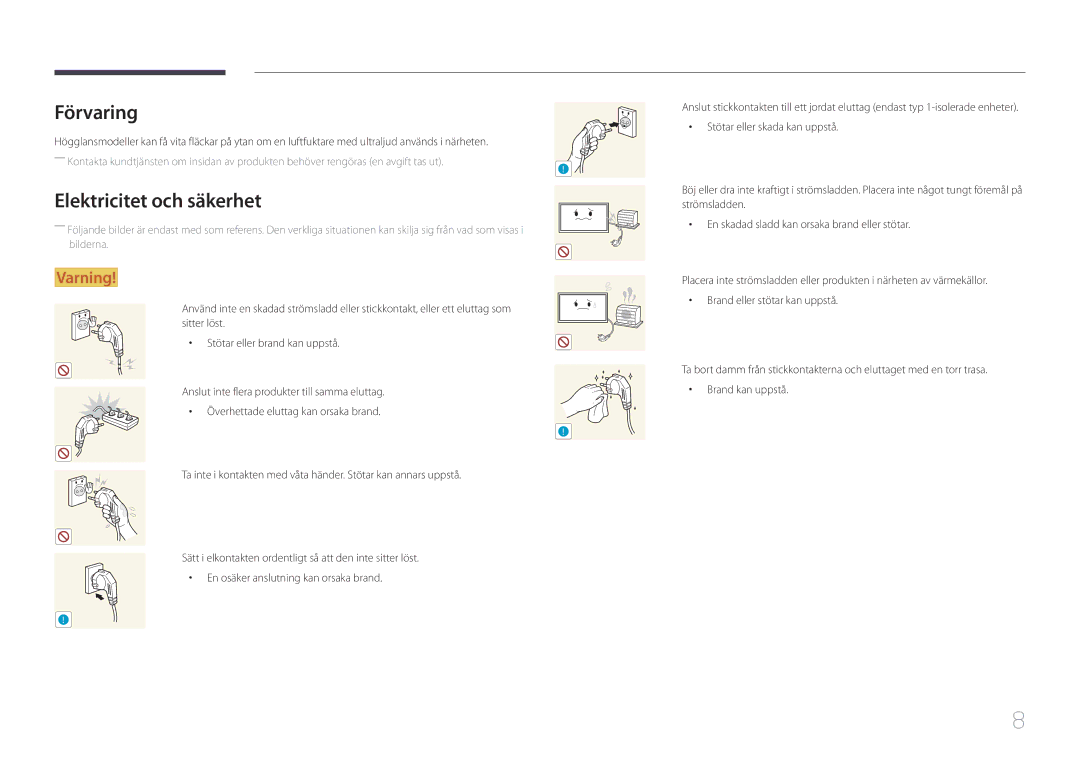 Samsung LH22DBDPTGC/EN manual Förvaring, Elektricitet och säkerhet 