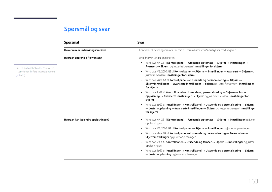 Samsung LH22DBDPTGC/EN manual Spørsmål og svar, 163, Spørsmål Svar 