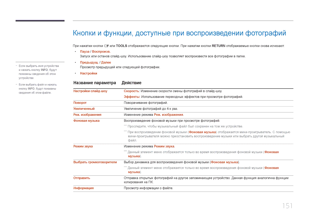 Samsung LH22DBDPTGC/EN manual Кнопки и функции, доступные при воспроизведении фотографий, 151 