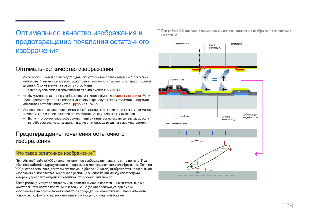 Samsung LH22DBDPTGC/EN manual 173, Оптимальное качество изображения, Предотвращение появления остаточного изображения 