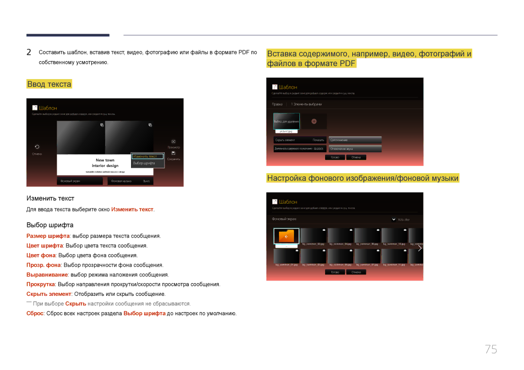 Samsung LH22DBDPTGC/EN manual Ввод текста, Настройка фонового изображения/фоновой музыки 