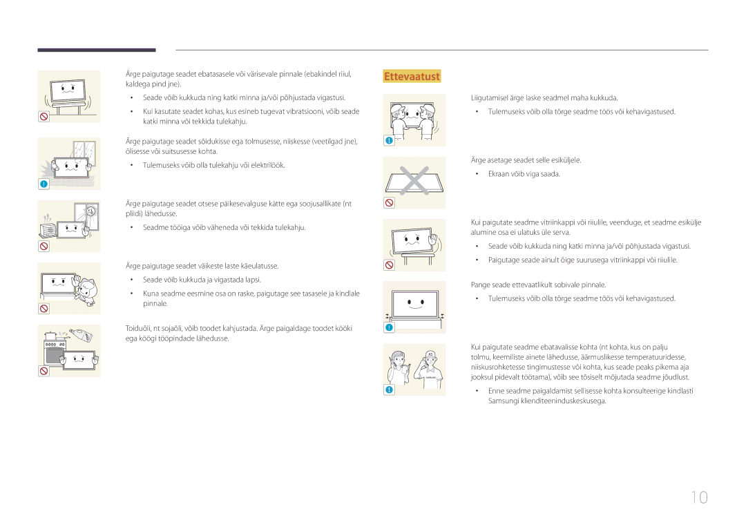 Samsung LH22DBDPTGC/EN manual Katki minna või tekkida tulekahju, Pinnale, Ega köögi tööpindade lähedusse 