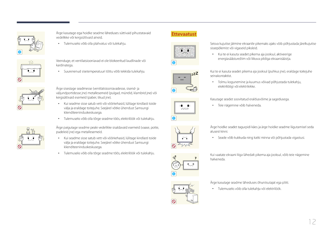 Samsung LH22DBDPTGC/EN manual Kergsüttivaid esemeid paber, tikud jne 