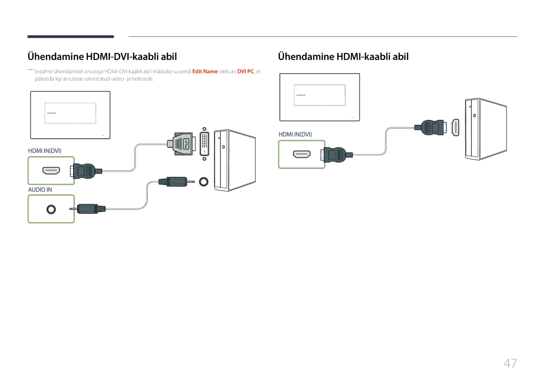 Samsung LH22DBDPTGC/EN manual Ühendamine HDMI-DVI-kaabli abil, Ühendamine HDMI-kaabli abil 